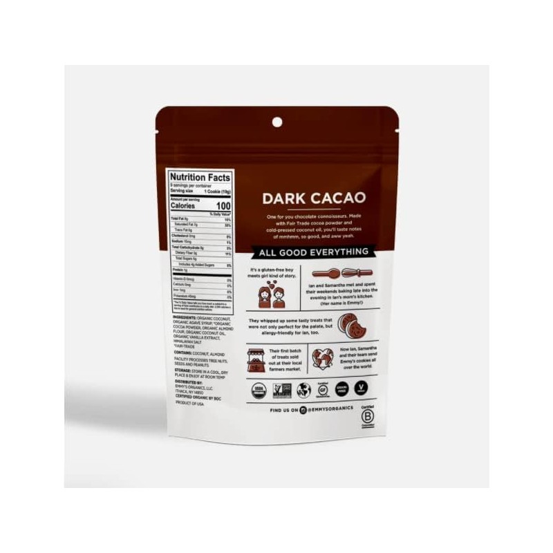 Emmy's Organics Coconut Cookies, Dark Cacao, 6 oz (Pack of