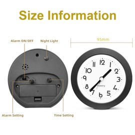 HIQU and HIST Alarm Clock with Backlight, 4.5 Inches Cute Analog Round Digital Quartz Clock, Non Ticking, Battery Operated,Simply Design for Living Room, Bedroom,Bedside, Desk Decorative (Black)