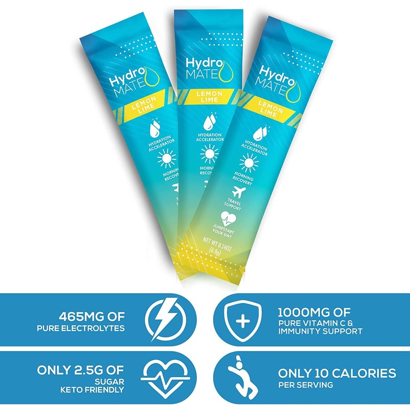 HydroMATE Electrolytes Powder Low Sugar - 16 Count Lemon Lime