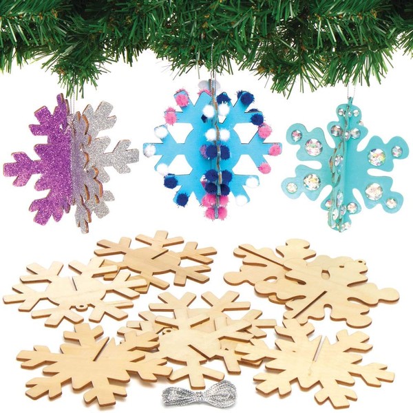 Baker Ross AX403 Snowflake Wooden 3D Decorations - Pack of