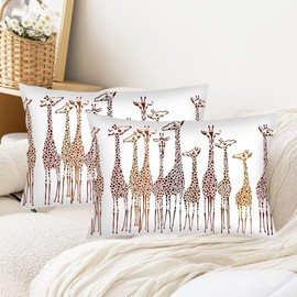 White Throw Pillow Cover Queen Size Set of 2 Giraffe Print Lumbar Pillow Case Soft Bedding Pillowcases Standard Pillow Cases with Hidden Zipper Bed Cushion Covers for Bedroom,Sofa,20"x30"