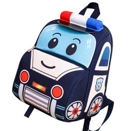 Children's Backpack, Cute Cartoon 3D Car Kids Toddler Mini Backpack, Preschool Elementary Kindergarten for Boys Girls 2-5 Years Old (Dark Blue Police Car)