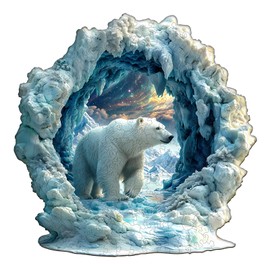 Jigfoxy Wooden Puzzle for Adults, Polar Bear Wooden Puzzle for Adults, Unique Wooden Animal Puzzle, Family and Friends, L-34 x 34 cm, 265 Pieces