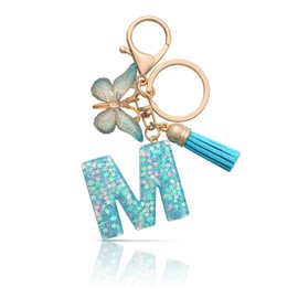 MORSUNBELA Initial Keychain Letter Key Ring Butterfly Key chain Keychains M Letter Blue Keyring for Birthday Mother's Day Party Gifts Small