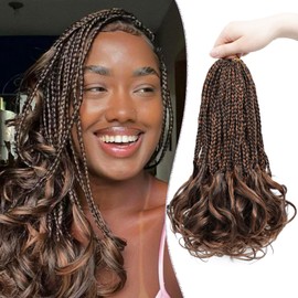 WOKAA French Curly Braiding Hair Pre looped 12 Inch 8 Packs Short Crochet Hair for Women Dark Brown mix Brown Crochet Box Braids with Curly Ends Synthetic Hair Extensions P4/30#