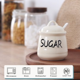 HAOTOP Porcelain Sugar Bowl with Lid and Spoon 12oz (Beige)