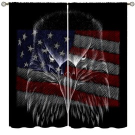 Animal Eagle Blackout Curtain Scary Bald Eagle American Flag Independence Window Curtain Darkening Drapes Bedroom Living Room Kitchen Dining Room Cafe 2 Panels 42x54 in