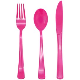 150 Pcs Hot Pink Plastic Silverware Hot Pink Plastic Utensils Heavy Duty - 50 Forks, 50 Knives, 50 Spoons for Birthday Bachelorette Wedding Bridal Shower