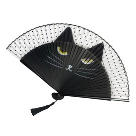 [aninako] 扇子 レディース おしゃれ 猫扇子 竹骨 無垢材のハンドル 軽量 舞扇 茶扇 手描き 可愛い おしゃれ 和装小物 歌舞伎小物 cosplay 浴衣 着物 お祭り 花火大会 ホリデーギフト (黒猫)