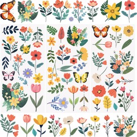 WANDIC 3 Sheets Spring Stickers Flower Elements Butterfly Stickers Waterproof Stickers Furniture Stickers Home Decoration Stickers for DIY 15x30cm