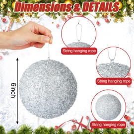 Wettarn 6 Pieces Large 6" Christmas Balls Christmas Tree Decoration Ornaments Shatterproof Balls for Birthday Easter Valentine Wedding Decorations 4th of July Memorial Day (Silver)