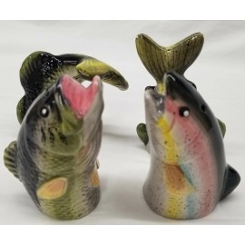 Country Side Trout or Bass Salt & Pepper Shaker Set by Country Side - NIB - Bass
