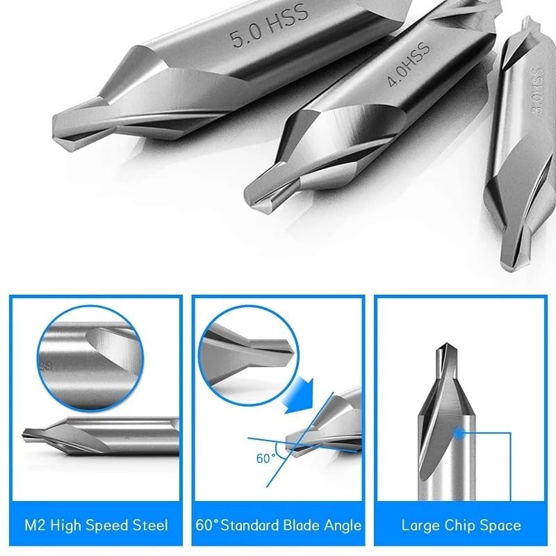 7 Pcs Center Drill Bit Set, M2 High Speed Steel