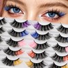 10 Pairs of Coloured Eyelashes, 3D Colourful Artificial Eyelashes (Colour