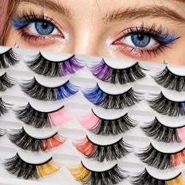 10 Pairs of Coloured Eyelashes, 3D Colourful Artificial Eyelashes (Colour