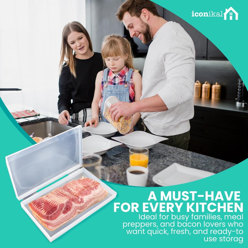 Iconikal Bacon Saver Deli Meat Storage Container 1-lb Capacity 11x6.5-Inch