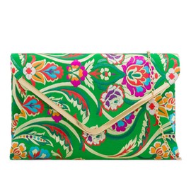LeahWard Women's Satin Floral Clutch Bags Party Wedding Evening Handbag 158 (2211 Green)