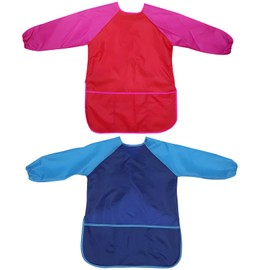 Children's Painting Gown, 8-10 Years, Pack of 2 Painting Aprons for Children, Painting Coat Child 7-12 Years, Ideal for Art, School and Cooking Class, 1 Blue and 1 Red