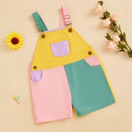 Kids Toddler Boys Girls Denim Dungarees Shorts Color Block Sleeveless Overalls Shortalls Baby Summer Clothes Outfits (Light Pink, 18-24 Months)