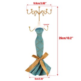 Lady Mannequin Doll Jewelry Stand Holder, 2 Tier Blue Rotating Necklace and Bracelet Earring Ring Display Organizer with 8 Hooks, 10.2inch Elegant Model Princess Dress Rack for Women Girl Gift Idea