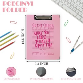 Poecinvi Trendy Preppy Pink Aesthetic Clipboard Folio with Storage for Office Classroom, Girly You're Like Really Pretty Padfolio with Metal Clip for Nurses Teachers Students Women, 12.4x9.25 in