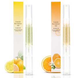 2PCS Nail Care Cuticle Oil Pens,Cuticle Revitalizer Oil Pen with Soft Brush,Cuticle Oil to Prevent Nail Dry and Cracking (Orange & Lemon Flavor)