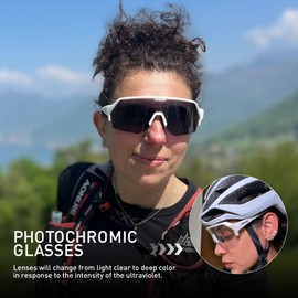​KAPVOE Photochromic Cycling Glasses for Men Women with UV400 Protection Sports Sunglasses for Mountain Biking Running MTB baseball softball