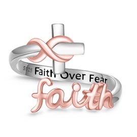 Senpotly Faith Over Fear Ring for Women - 925 Sterling Silver Faith Infinity Cross Wrap Ring Hope Adjustable Ring Inspirational Jewelry Encouragement Gift Hypoallergenic
