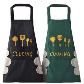 2 Pack Kitchen Cooking Aprons, Waterproof and Oil-Proof Wipe-able Hand Apron, Chef Apron with Pockets for Women Men black