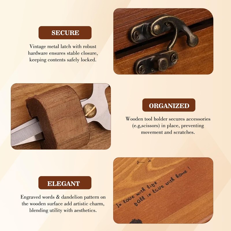 Winmist Glimpse Sewing Kit Wooden Sewing Box with Accessories Retro