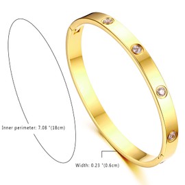JewelryWe Bangle Women's Stainless Steel and Zirconia, Simple Stylish and Lovely Engraved Bracelet, 6 mm Wide with Clasp, Silver / Gold / Rose Gold, Customisable, 18 centimeters