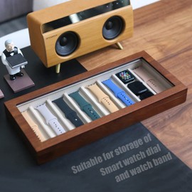 Besforu Watch Band Organizer Case for Men or Women Holder Watch Band, Wooden Watch Band Storage Box with Real Glass Window (Walnut veneer 8 slot)