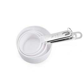 WOIWO Plastic Measuring Spoon Measuring Cup with Stainless Steel Handle Measuring Spoon Set of 4 Pieces with Graduated Measuring Cup Measuring Spoon baking Tool (white)