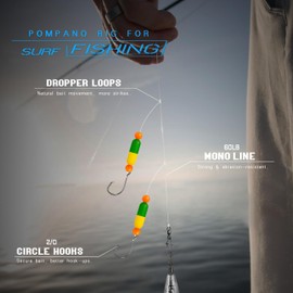 Pompano Rig Saltwater Surf Fishing Rigs – 12 Pack Double Drop Leader Rigs with Hooks, Floats, Beads & Snap – Easy Pre-Tied Terminal Tackle for Pompano, Whiting, Redfish