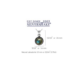 Silvershake Collar con colgante de plata de ley 925 con piedra redonda o concha, estilo cabujón solitario o incrustación, joyería para mujer, Cadena de plata 925, labradorita natural