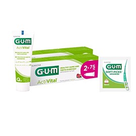 GUM ActiVital Toothpaste | Healthy Gums and Teeth Everyday | Anti-Plaque and antioxidant Action | Peppermint Flavour | 2 x 75ml (with 1 Bonus Sample)