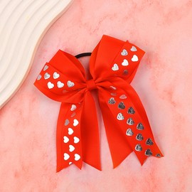 Valentine Heart Hair Bows Ties Red Heart Bow Hair Tie for Girls Large Cheer Bows Glitter Cheerleading Hair Bows Ponytail Holders Elastic Hair Ties Bands Valentines Hair Accessories for Women Teen