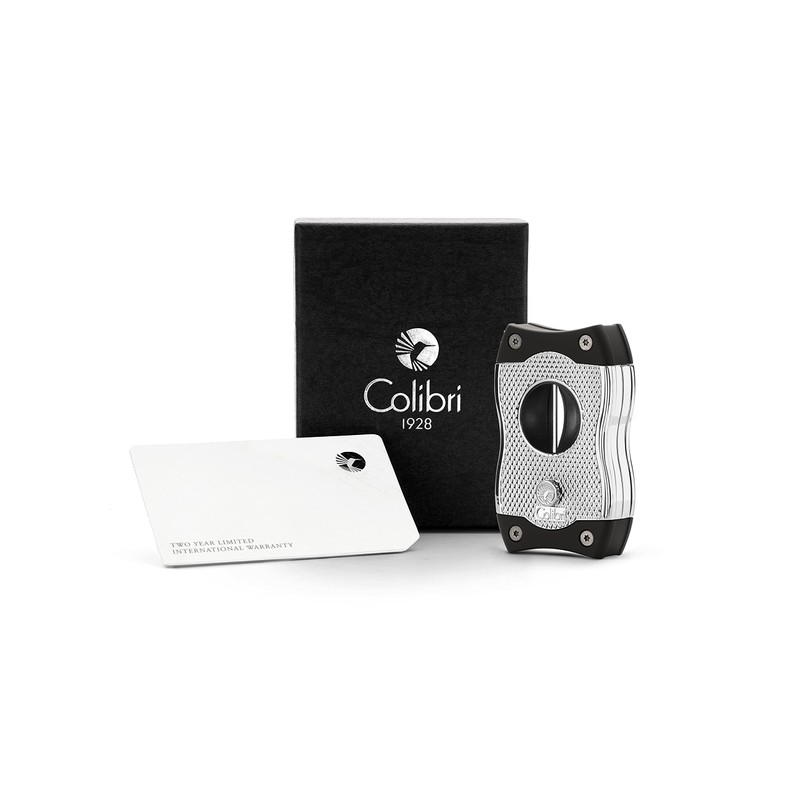 Colibri SV-Cut Cigar Cutter| Chrome with Black Accents |Spring Loaded