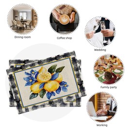 Plaid Lemon Placemats Set of 6 Summer Yellow Lemonade Table Mats Washable Place Mats for Home Party Kitchen Indoor Outdoor Restaurants Decoration 12''x18''