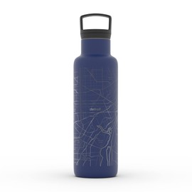 Well Told Engraved Detroit Michigan Map Insulated Water Bottle, Etched Stainless Steel Bottle (21 oz, Midnight Blue) City Map Insulated Bottle, Custom Insulated Water Bottle, Outdoor Drinkware