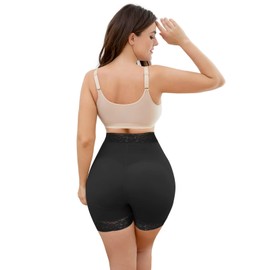 KELLYLEE Tummy Control Underwear for Women High Waisted Shapewear Faja Shorts for Women Butt Lifter Panties Body Shaper Shorts Ladies Lace Underwear Post Partum Shapewear Body Shaper Boyshorts Black