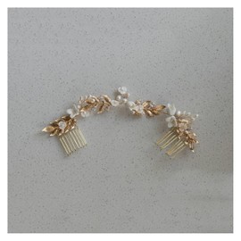 corona nupcial Peineta de pelo largo de novia de circón brillante, flores blancas hechas a mano, accesorios for el cabello de boda, enredadera de hoja de oro, tocado for mujer, joyería tocado