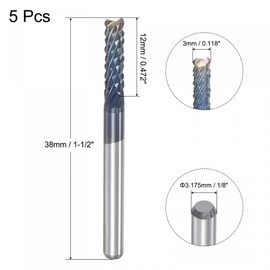 sourcing map End Mill CNC Router Bits, 3mm x 12mm 1/8" Shank Diamond Film Coated Carbide Engraving Bit Milling Cutter Right Hand for PCB Plastic Fiber Wood 5pcs