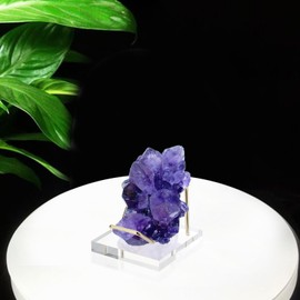 TOLIDA Metal Business Card Stand with Acrylic Base Transparent Square Display Stand Crystal Coin Stand Display Stand for Business Cards Geodes Fossils Minerals Crystals Gold