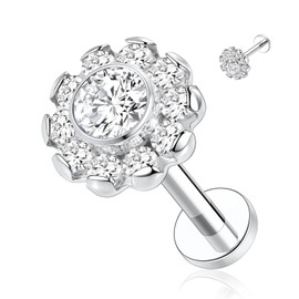 hengkaixuan 16G G23 Titanium Flatback Labret Studs, Internal Thread Lip Studs, Tragus Piercing, Monroe, Medusa Lip Piercing, Silver Lobe Cartilage Conch Earring Jewellery, 6 / 8 / 10 mm, Metal