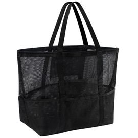 Ayieyill Mesh Beach Bag Tote Bag for Women, Foldable Swim Large Beach Tote Bag with Zipper Pockets Waterproof Sandproof(A/Black)