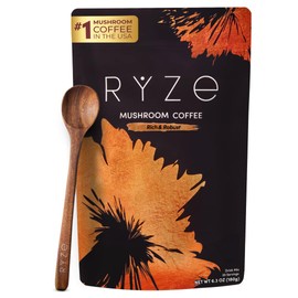 RYZE SUPERFOODS Mushroom Coffee Dark Roast, 6 Adaptogenic Mushrooms & Prebiotic Blend, Instant Coffee Supports Energy, Focus, Digestion & Immunity, Lions Mane & Turkey Tail, 30 Servings.