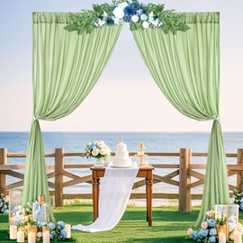 Sage Green Chiffon Backdrop Curtain 2 Panels 4.9ft x 10ft Sheer Backdrop Fabric Drapes for Wedding Party Baby Shower Background Decorations
