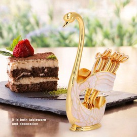 Tea Coffee and Sugar Canisters Set Coffee Spoon Holder Swan Spoon Holder Coffee Spoon Holder Dessert Spoon Set European Style Elegant Swan Base Scoop Holder Decorative Tableware (Gold White)