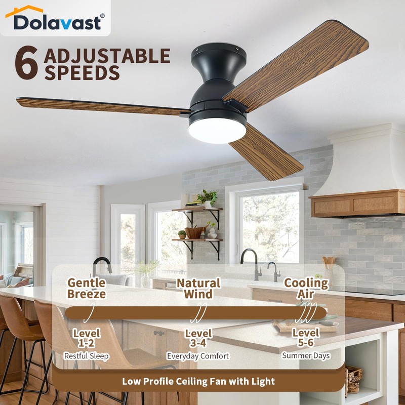Dolavast Ceiling Fans with Lights, 48 inch Low Profile Ceiling